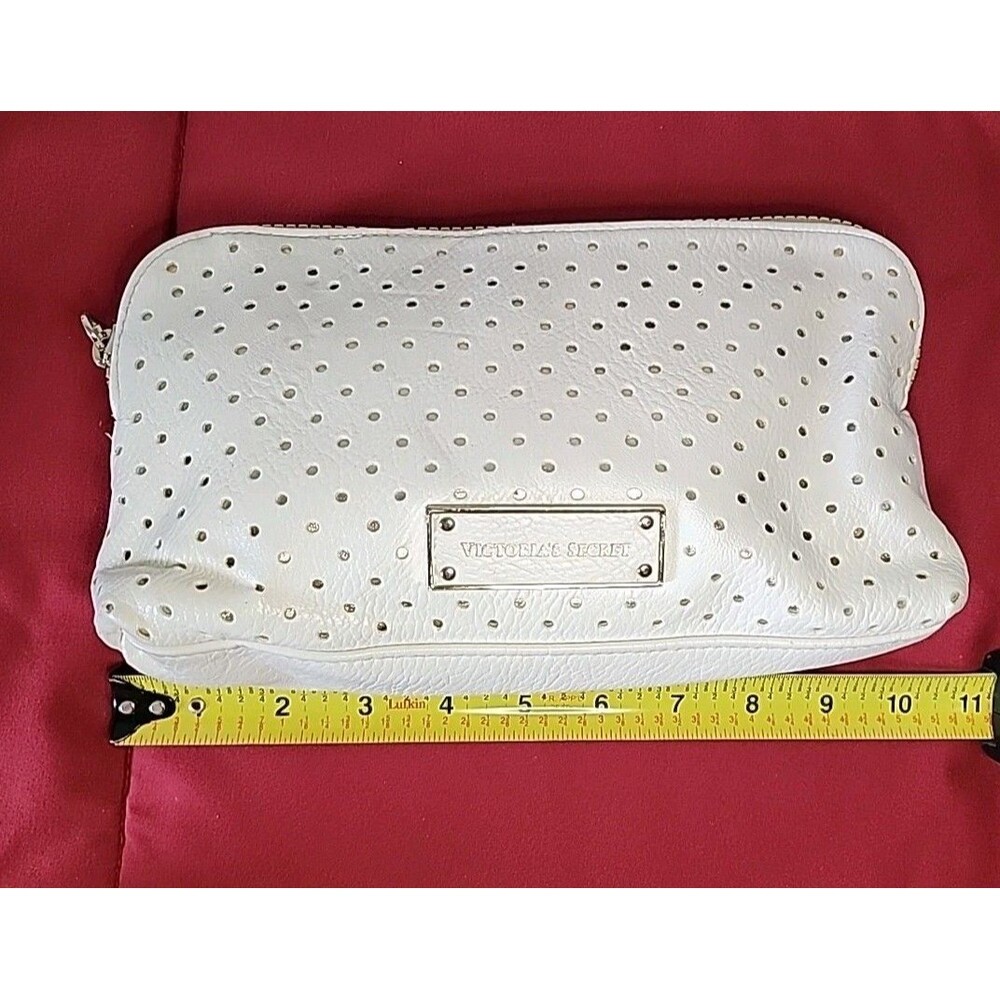 Victoria’s Secret White Gold Perforated Cosmetic Makeup Bag Pouch Zip - Picture 7 of 8